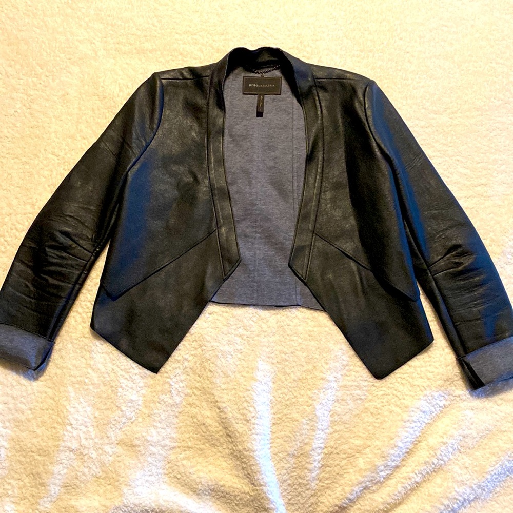 BCBGMAXAZRIA faux leather 3/4 length sleeves jacket size small